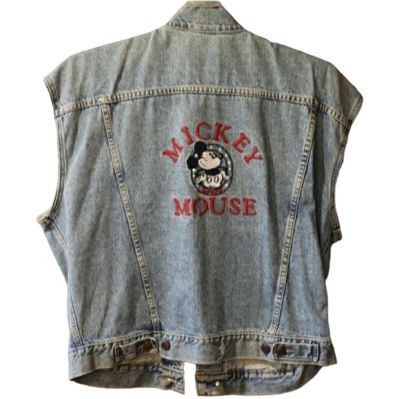 Disney Store Vintage Denim Mickey Mouse Jean Vest Large Y2K Embroidered Jacket - Picture 1 of 16